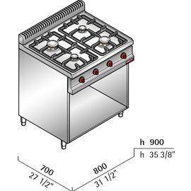 Gasherd G7F4ME 12,4 kW | Unterbau offen Produktbild