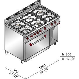 Gasherd G7F6E+FE Gastronorm 400 Volt 19,8 kW | Backofen | Unterbau halboffen Produktbild