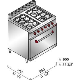 Gasherd G7F4E+FE Gastronorm 400 Volt 3 kW (Elektrobackofen) 12,4 kW (Gas) | Backofen Produktbild