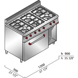 Gasherd G7F6+FE1 230 Volt 3 kW (Elektrobackofen) 31,5 kW (Gas) | Backofen GN 1/1 Produktbild