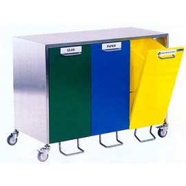 Wertstoffsammler dreifach Edelstahl blau 3 x 50 ltr mit Fußpedal Produktbild