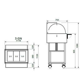 Warmbuffet CL 2778 hell mit Kuppel passend für 3 x GN 1/1 Produktbild 1 S