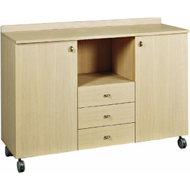 Serviceschrank eichefarben 1360 mm  x 480 mm  H 950 mm mit 3 Schubladen 1 Fach mit 2 Flügeltüren Produktbild