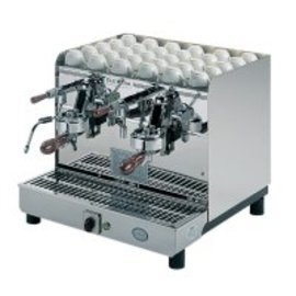 Espressomaschine 2 COMPACT , Modell Sixties, 2 Brühgruppen,  Inox / Chrom & Bakelite, mit Hebel Produktbild