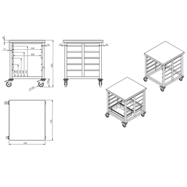 Transportwagen | 5 Einschübe | 655 mm x 730 mm H 850 mm | fahrbar Produktbild 1 S