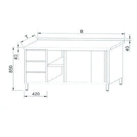 Arbeitsschrank mit Zwischenboden mit Schiebetüren mit 3 Schubladen 1200 mm  x 700 mm  H 850 mm Produktbild