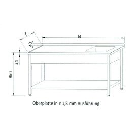Spültisch KST - 102 | 1 Becken 400 x 400 x 250 mm | Grundboden L 1000 mm B 600 mm Produktbild