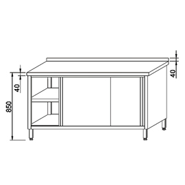 Arbeitsschrank mit Zwischenboden mit Schiebetüren | Aufkantung 1000 mm  x 700 mm  H 850 mm Produktbild