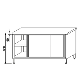 Arbeitsschrank mit Zwischenboden mit Schiebetüren 1000 mm  x 600 mm  H 850 mm Produktbild