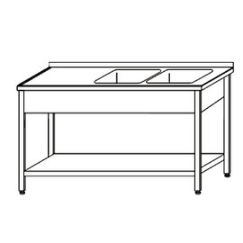 Spültisch KST - 122 mit Abtropffläche links glatt 2 Becken | 400 x 400 x 250 mm mit Grundboden L 1000 mm B 600 mm Produktbild