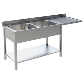 Spülcenter 2 Becken | Abtropffläche rechts | glatt L 1600 mm T 700 mm H 850 mm Produktbild