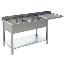 Spülcenter 2 Becken | Abtropffläche rechts | gerillt L 1600 mm T 700 mm H 850 mm Produktbild