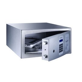 Hotelsafe "proSafe MD 361 P", elektronische Verriegelung mit Motorantrieb, Gehäuse aus 2 mm Stahlblech, iAudit und webREOS serienmäßig, silberweiß, blauer LED-Display, B 360 x T 410 x H 190 mm Produktbild