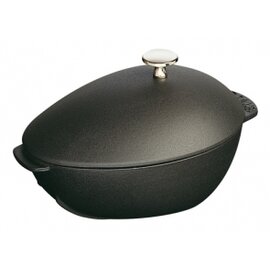 Muscheltopf 2 ltr Gusseisen mit Deckel schwarz oval  Ø 250 mm  | Lappengriffe Produktbild