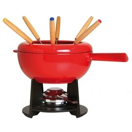 Fondue-Set, Ø 20 cm, 1,75 L Füllmenge, kirsche und innen cremefarben mit Fonduetopf, 1 Ring, 1 Rechaud, 6 Gabeln und 1 Brenner Produktbild