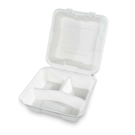Menüklappbox | 3 Fächer weiß Zuckerrohr | Einweg Produktbild