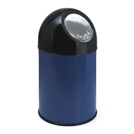 Abfallbehälter 30 ltr Metall blau | schwarz Pushdeckel Ø 305 mm  H 540 mm Produktbild