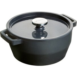 Cocotte mit Deckel, Gusseisen, emailliert, dunkelgrau,  Ø 105 mm mit Griffen 128 mm, H 63 mm,  Gewicht 824 g Produktbild