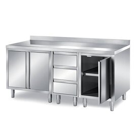 Schranktisch | 2000 mm x 700 mm H 870 mm mit 3 Schubladen mit 3 Flügeltüren | Aufkantung Produktbild