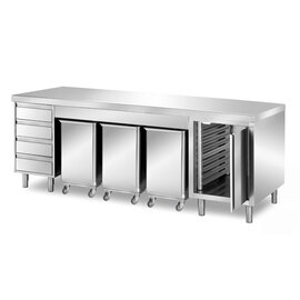Schranktisch | 2300 mm x 800 mm H 870 mm mit 3 Zutatenbehälter mit 4 Schubladen mit 1 Flügeltür Produktbild