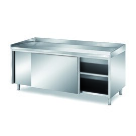 Bäckereitisch 2200 mm  x 800 mm  H 850 mm mit Schiebetüren | Aufkantung Edelstahl Produktbild