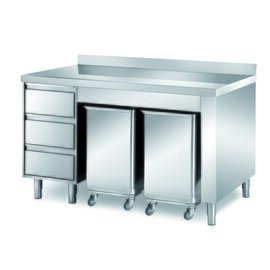 Schranktisch | 1500 mm x 700 mm H 870 mm mit 2 Zutatenbehälter mit 3 Schubladen | Aufkantung Produktbild