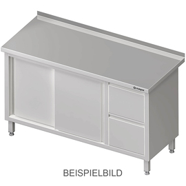 Arbeitsschrank mit Schiebetüren, 1200x700x850 mm, mit 2er Schubladenblock links, mit Aufkantung, verschweißt Produktbild