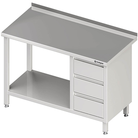 Arbeitstisch mit Grundboden, 1500x700x850 mm, mit 3er Schubladenblock rechts, mit Aufkantung, verschweißt Produktbild