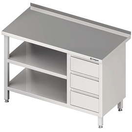 Arbeitstisch mit Grund- und Zwischenboden, 1500x700x850 mm, mit 3er Schubladenblock rechts, mit Aufkantung, verschweißt Produktbild