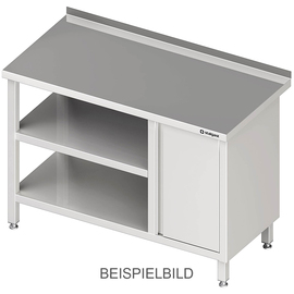 Arbeitstisch mit Grund- und Zwischenboden, 1400x600x850 mm, mit Flügeltürschrank links, mit Aufkantung, verschweißt Produktbild