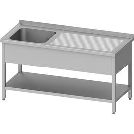 Spültisch mit Grundboden, 1500x600x850 mm, mit einem Becken links, mit Aufkantung, verschweißt Produktbild