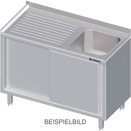 Spülschrank mit Schiebetüren, 1500x600x850 mm, mit einem Becken links, mit Aufkantung, verschweißt Produktbild