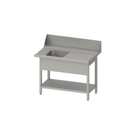 Zulauftisch "PRO", Korbführung mit Gefälle, mit Grundboden und einem Becken 1800x750x880 mm, Anbauseite rechts, mit Aufkantung 200 mm und Beckenblende, verschweißt Produktbild