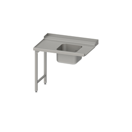 Zulauftisch, Korbführung mit Gefälle, auf zwei Beinen mit einem Becken 900x750x880 mm, Anbauseite links, mit Aufkantung, verschweißt Produktbild