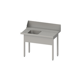 Zulauftisch "Pro", Korbführung mit Gefälle, ohne Grundboden mit einem Becken 1700x750x880 mm, Anbauseite rechts, mit Aufkantung 200 mm und Beckenblende, verschweißt Produktbild