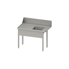 Zulauftisch "Pro", Korbführung mit Gefälle, ohne Grundboden mit einem Becken 1500x750x880 mm, Anbauseite links, mit Aufkantung 200 mm und Beckenblende, verschweißt Produktbild