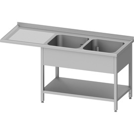 Spültisch mit Grundboden, und Überstand, 1600x700x900 mm, mit zwei Becken rechts, mit Aufkantung, verschweißt Produktbild