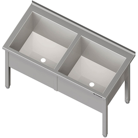 Topfspüle mit zwei Becken, 1200x700x850 mm, 400 mm Beckenhöhe, mit Aufkantung, verschweißt Produktbild 2 S