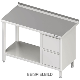 Arbeitstisch mit Grundboden, 800x700x850 mm, mit 2er Schubladenblock rechts, ohne Aufkantung, verschweißt Produktbild