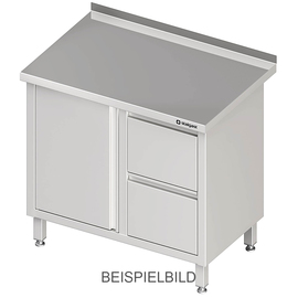 Arbeitsschrank mit Flügeltür, 800x700x850 mm, mit 2er Schubladenblock rechts, ohne Aufkantung, verschweißt Produktbild