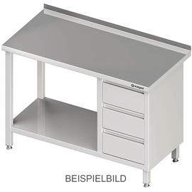 Arbeitstisch mit Grundboden, 800x600x850 mm, mit 3er Schubladenblock rechts, ohne Aufkantung, verschweißt Produktbild