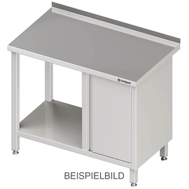 Arbeitstisch mit Grundboden, 1200x600x850 mm, mit Flügeltürschrank links, ohne Aufkantung, verschweißt Produktbild