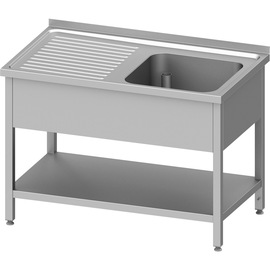 Spültisch mit Grundboden 1300x600x850 mm, mit einem Becken rechts, mit Aufkantung, verschweißt Produktbild