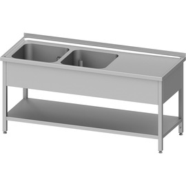 Spültisch mit Grundboden 1300x600x850 mm, mit zwei Becken links, mit Aufkantung, verschweißt Produktbild