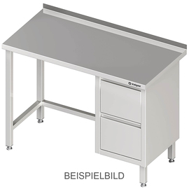 Arbeitstisch ohne Grundboden, 2400x700x850 mm, mit 2er Schubladenblock links, mit Aufkantung, verschweißt Produktbild