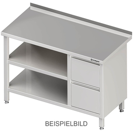 Arbeitstisch mit Grund- und Zwischenboden, 2000x700x850 mm, mit 2er Schubladenblock rechts, ohne Aufkantung, verschweißt Produktbild