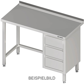 Arbeitstisch ohne Grundboden, 2100x700x850 mm, mit 3er Schubladenblock rechts, ohne Aufkantung, verschweißt Produktbild