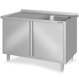 Spülschrank mit Flügeltüren 1000x700x850 mm, mit einem Becken rechts, mit Aufkantung, verschweißt Produktbild 2 S