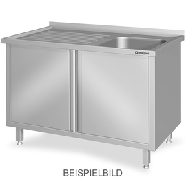 Spülschrank mit Flügeltüren 1200x700x850 mm, mit einem Becken links, mit Aufkantung, verschweißt Produktbild 2 S