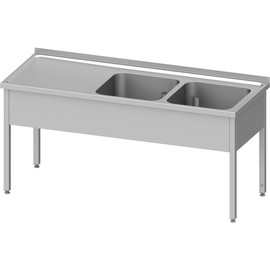 Spültisch ohne Grundboden 1100x600x850 mm, mit zwei Becken rechts, mit Aufkantung, verschweißt Produktbild